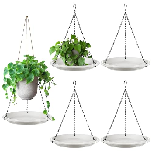 Hanging Planter for Indoor Outdoor Plants, 12" Plant Saucer with Basket Chains, Adjustable Plants Hanger Shelf Decorative Hanging Plant Flower Pot for Window Wall Ceiling Home Decor (5 Pcs,White) - color: White