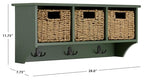 SAFAVIEH Home Collection - Finley Dusty Green Wall Mounted 3-Basket Storage Rack with Hooks & Seagrass Baskets (HAC5700G) - color: Dusty Green