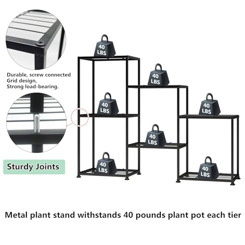 Metal Plant Stand Indoor Metal Plant Stands Outdoor Tiered Plant Shelf for Multiple Plants, 3 Tiers 7 Potted Ladder Plant Holder Table Plant Pot Stand for Window Garden Balcony Living Room