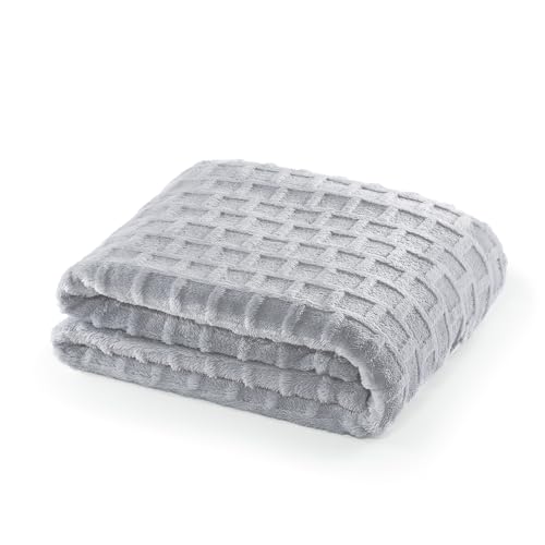Velvet Plush Jacquard Tile Throw Blanket for Couch - Buttery Soft, Cozy Throw, for Women (Light Gray, 50" x 60") - color: Light Gray