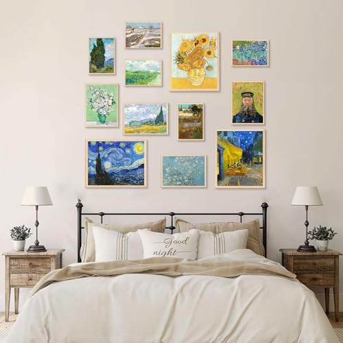 KBKBART Vintage Eclectic Wall Art Prints Set of 12, Abstract Eclectic Wall Decor Van Gogh Maximalist Famous Artist Painting Pictures, Trendy Maximalism Poster for Aesthetic, Unframed - color: Van Gogh Prints