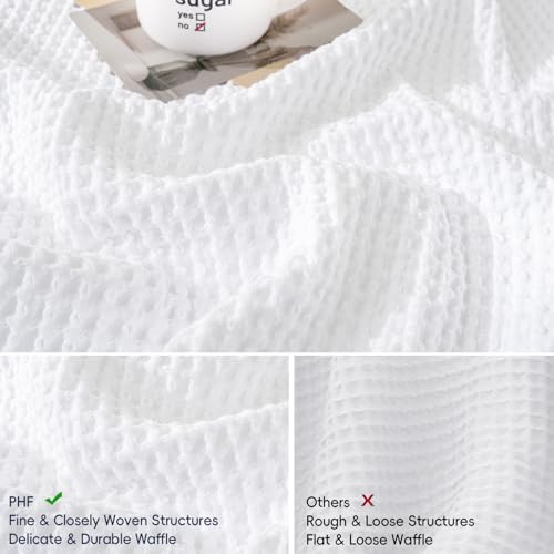 PHF 100% Cotton Waffle Weave Throw Pillow Cover, 24" x 24", No Filling, 2 Pack Elegant Home Decorative Square Throw Pillow Covers for Bed Couch Sofa, White - color: White, size: 24" X 24" (Pack of 2)