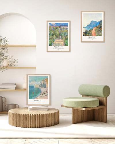 HesenDot Unframed Claude Monet Posters Set of 3, 12x16in Vintage Landscape Canvas Prints, Impressionism Paintings Wall Decoration for Living Room Bedroom Gallery Office Home, Unframed - color: Unframed Claude Monet, size: 16"L x 12"W