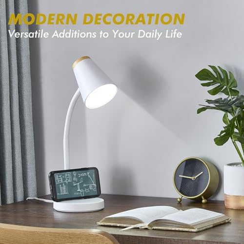 EJIAXIN Desk Lamp for College Dorm Room - Small LED Desk Lamp Touch Dimmable Reading Light for Home Office - Adjustable Flexible Gooseneck Table Lamp for Bedside Bedroom Nightstand White - color: White