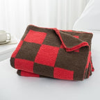Carriediosa Checkered Throw Blanket 50" X 60", 400GSM Ultra Soft Microfiber Fuzzy Fluffy Reversible Cute Preppy Knitted Blankets Cozy Plush Fall Throws for Couch, Bed, Sofa, Red and Brown - color: Check - Red and Brown, size: 50" X 60"