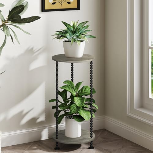 YINMIT Plant Stand Indoor, 2 Tier Small Plant Stand, 23" Tall Metal Spindle Poles Plant Stands, Corner Flower Pot Stand, Plant Tables Indoor, Planter Pot Holder for Balcony Garden Patio Living Room (Grey,) - color: Gray, size: 23.2 In