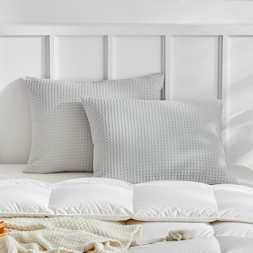 WARMDERN Waffle Weave Pillowcases King Size 2 Pack Pillow Cases Soft Microfiber Pillow Case Covers Set of 2 Boho Woven Textured Pillowcase with Envelope Closure(Light Grey, King, 20x36 Inches) - color: Light Grey-waffle Weave, size: 20" x 36" (Pack of 2)