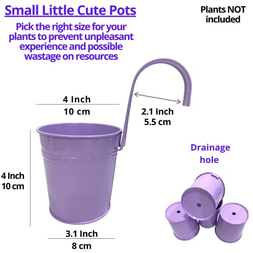 LaLaGreen Hanging Planter Outdoor - 10 Pack, 4 Inch Fence Planters Outdoor Purple Hanging Window Flower Bucket Metal Succulent Pots Balcony Railing Wall Garden Deck Porch Herb Plant Macetas Exterior - size: 4 Inch (Purple)