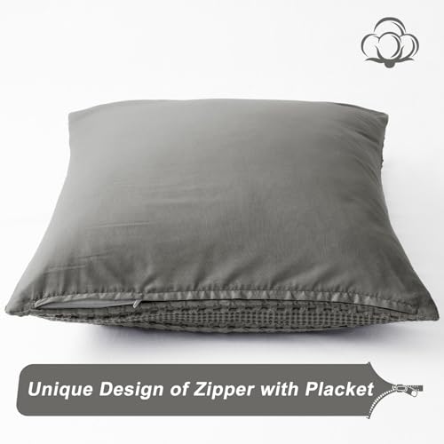 PHF 100% Cotton Waffle Weave Pillow Covers 24" x 24", 2 Pack Luxury Square Shell for Elegant Home Decor, No Filling, Luxury Aesthetic Soft Pillow Covers for Bed, Dark Grey - color: Dark Grey, size: 24" x 24" (Pack of 2)