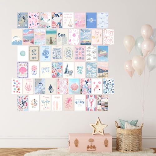 KBKBART Coastal Granddaughter Room Decor, Pink and Blue Wall Collage Kits, 50 Pcs 4x6 Inch Beachy Aesthetic Wall Art Prints Posters, Coastal Cowgirl Room Dorm Wall Decor for Teen Girls - color: Coastal, size: 4x6 inch x 50pcs