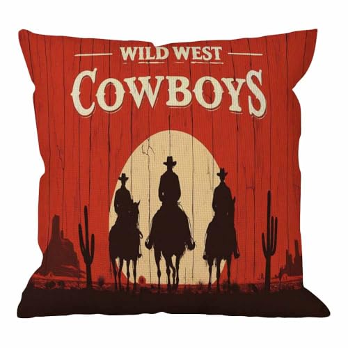 HGOD DESIGNS Cowboy Throw Pillow Cover,Vintage Western Cowboys Riding Horses Wooden Sign Rural Ranch Desert Sunset Decorative Pillow Cases Linen Square Cushion Covers for Home Sofa Couch 18x18 inch - color: Color Z19
