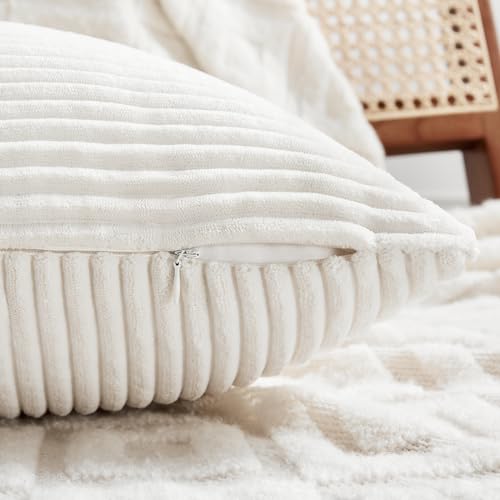 Fancy Homi 2 Packs Cream White Samll Decorative Throw Pillow Covers 12x12 Inch with for Couch Bed Sofa, Rustic Farmhouse Boho Home Decor, Soft Corss Patchwork Corduroy Square Cushion Case 30x30 cm - color: Cream White, size: 12" x 12" (Pack of 2)