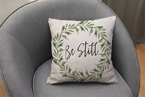 Nphuriy Rustic Be Still Green Olive Wreath Vintage Farmhouse Décor Spring Summer Sign Decoration Cotton Linen Home Decorative Throw Pillow Case Cushion Cover with Words for Sofa Couch, 16 x 16 in - color: Multi 30