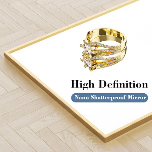 DUMOS 21"x56" Full Length Mirror with Stand, Floor Standing Aluminum Frame, Shatter-Proof Nano Glass for Bedroom, Living Room, Cloakroom – Modern Simple Home Decor,Can Be Hanging or Leaning, Gold - color: Gold-rect Edge, size: 56"L x 21"W