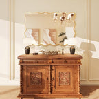 Kelly Miller 32x48 Inch Gold Scalloped Mirror, Large Rectangular Wavy Edge Bathroom Vanity Wall Mirror Decorative for Bedroom Living Room Entryway Fireplace Mantle - size: 48"L x 32"W