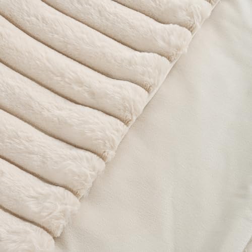 Volcanics Set of 2 Faux Fur Plush Decorative Throw Pillow Covers 18x18 Inches, Striped Cushion Cases Soft Fluffy Accent Pillowcases for Sofa, Couch and Bed, Beige - color: Beige, size: 18" x 18" (Pack of 2)