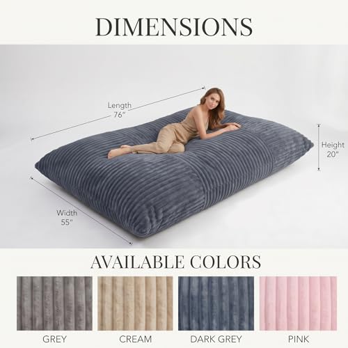 3 in 1 Bean Bag Chair with Memory Foam Filler, Beanbag Chairs for Adult with Washable Cover, Fluffy Oversize Bean Bag Chair Reading Lounger for Bedroom & Living Room (Dark Grey) - color: Dark Grey