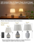 UMEXUS 13” Small Ceramic Cordless Table Lamp with Timer, Dimmer, Linen Shade, Remote Control, Rechargeable Battery Light for Patio Nightstand Kitchen Counter Living Room Side Table, Bulb Included - size: Small-13"H-Rope accent design