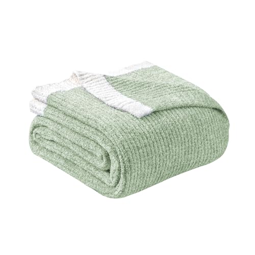 MH MYLUNE HOME Ultra Soft Ribbed Throw Blanket for Couch 50x60 Inches Luxurious Super Cozy Fluffy Microfiber Blanket Plush Warm Reversible Throw Blankets for Sofa Bed - Sage Green 50 x 60 Inches - color: Ribbed Green, size: 50"x60" - 550 GSM