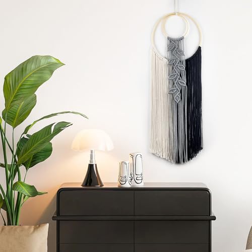LB Black Macrame Wall Hanging,Cotton Handmade Woven Tapestry Wall Hanging Decor Boho Dream Catchers Modern Home Decor for Living Room Apartment Office Backdrop,10X30 Inch - color: Black