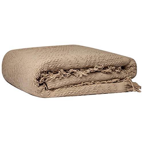 GLORY SEASON 100% Cotton Throw Blanket in Light Brown Jacqard Weave Fabric with Fringe Soft All Season Cover for Bed Couch and Living Room Sofa,Chair 50x60 Inches - color: Light Brown