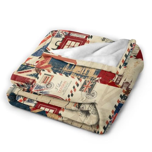British Culture Throw Blanket, Vintage England Buildings London Culture Element Retro Warm Cozy Flannel Soft Blanket for Couch Chair Sofa Bed Bedroom Living Room Car for All Season 30"x 40" - color: Country03, size: 30X40 inch