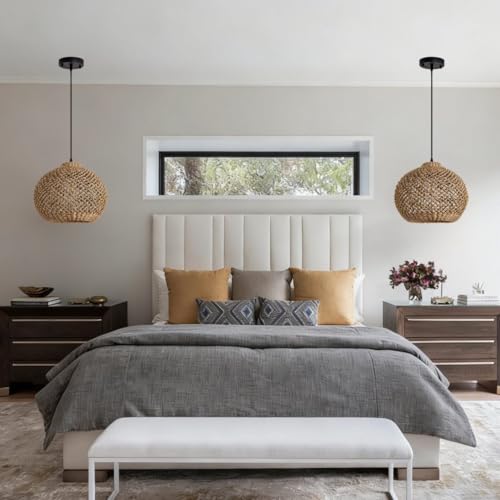 Farmhouse Rattan Pendant Lights 13.8" Wicker Hand-Woven Wicker Chandelier 1-Light Coastal Seagrass Hanging Light Fixture for Kitchen Island Bedroom Dining Room Hallway Entry Bar Restaurant - color: Coffee-A