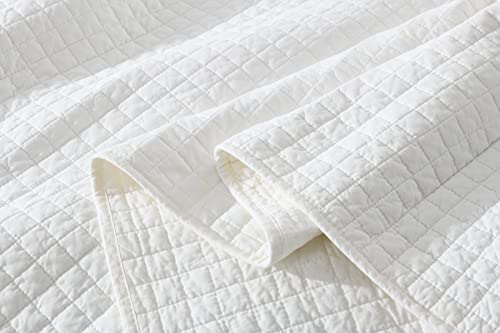 100% Cotton Quilted Throw Decorative Throw Blanket Multi Color Super Soft Warm Indian Vintage Reversible Quilt for Sofa and Couch 50"x60" (Soft White) - color: Soft White
