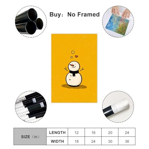 JDBeehpy Christmas Wall Art Cheerful Cute Snowman with Scarf Painting Yellow Poster Playful Winter Frameless Canvas Print Home Decor Mural for Kids' Gifts 12x18inch(30x45cm) - color: Snowman Unframe, size: 18L" x 12W"