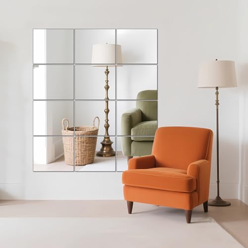 Ruomeng Gym Mirror Tiles - 14" x 12" x 12Pcs Wall Mounted Mirror Glass Frameless Full Length Mirror Tiles for Home Gym, Bedroom, Door & Bathroom - size: 14"x12"-12pcs