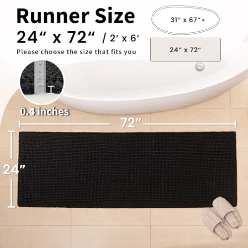 Black Long Bathroom Rug - Waffle Runner Bath Mat Non Slip Washable, Super Absorbent & Quick Dry, Boho Bath Mat Farmhouse Bathroom Decor, 24'' x 72'', Black - color: Black, size: 24'' X 72''