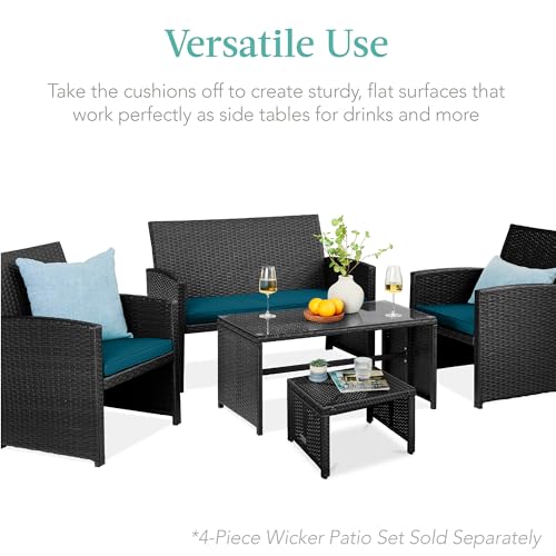 Best Choice Products Set of 2 Wicker Ottomans, Multipurpose Outdoor Furniture for Patio, Backyard, Additional Seating, Footrest, Side Table w/Removable Cushions, Steel Frame - Peacock Blue/Black - color: Peacock Blue/Black