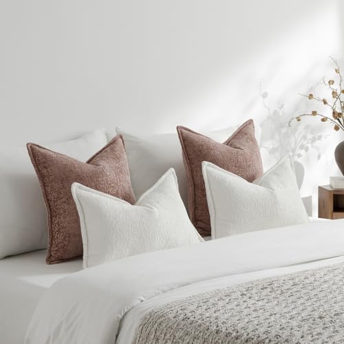 DEZENE Pack of 2 Dusty Pink Decorative Throw Pillow Covers 20x20 Cozy Soft Chenille Boho Accent Vintage Farmhouse Square Couch Pillow Covers for Home Decor Bed Sofa Living Room - color: Dusty Pink, size: 20" x 20" (Pack of 2)