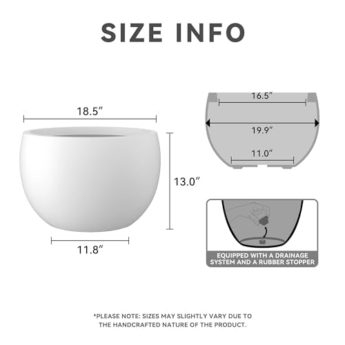 Kante 19.9" Dia Round Concrete Planter, Outdoor/Indoor Large Bowl Plant Pots with Drainage Hole and Rubber Plug for Garden Patio Balcony Home, Pure White - color: Pure White, size: 19.9" d
