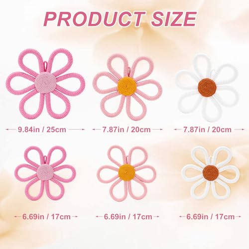 UwinVwin 6 Pcs Boho Daisy Wall Hanging, Woven Macrame Flower Decor, Bohemian Wall Art for Living Room, Bedroom, Home - color: 6 Pcs