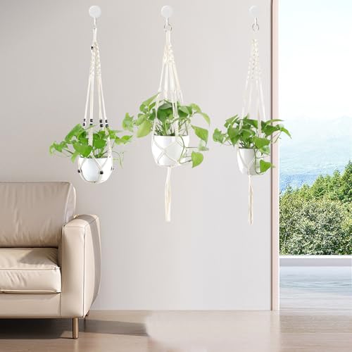Macrame Plant Hanger Indoor Hanging Planter Basket with Wood Beads Decorative Flower Pot Holder No Tassels for Indoor Outdoor Boho Home Decor 35 Inch, Ivory (Pots Not Included) - style: Style4-2 Pack