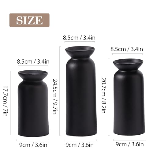 Black Ceramic Vase Set of 3 Small Boho Modern Room Decor for Home Decor Farmhouse Centerpiece Table Decorations - color: Black-vt12
