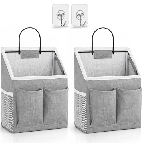 Kanrichu 2pcs Wall Hanging Storage Bag, Wall Hanging Baskets for Organizing as Over the Door Organizer, Wall File Organizer, Rv Storage and Organization. For Bedroom, Office, Camper (Gray-Upgraded) - color: Gray-Small (2 pcs)
