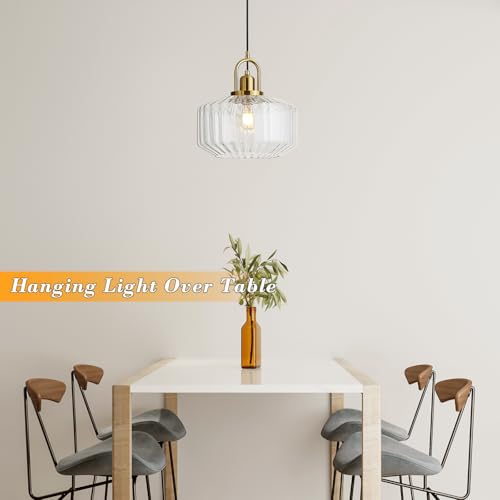 11.8in Mid Century Modern Pendant Light, Gold Large Clear Glass | Vintage Lighting Fixture Ceiling Hanging Lamp for Kitchen Island Foyer Dining Room Bedroom Entryway Hallway Over Sink Table - color: Clear & Gold Hardwire, size: 11.8in