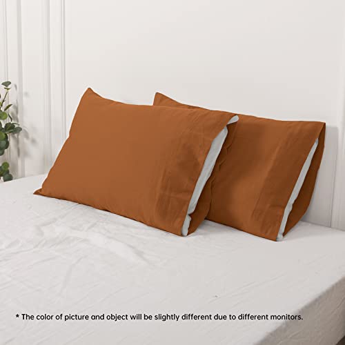Simple&Opulence Linen Pillowcases 1 Pair Basic Style 55% Euro Linen 45% Cotton Blend Solid Color Flax Shams Set of 2, King Size 20"x40", Rust - color: Rust, size: 20"x40"