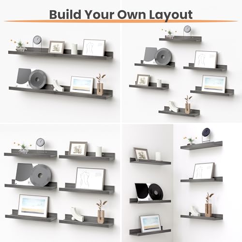 upsimples Floating Shelves for Wall, Wall Shelves for Decor Storage Set of 6, Wall Mounted Wood Shelf for Bedroom, Living Room, Bathroom, Kitchen, Picture Ledge Shelf, Grey - color: Grey, size: 15.7in