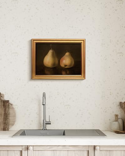HUARCEY Gold Framed Vintage Wall Art for Living Room, Pear Fruits Painting Prints Shelf Decor for Kitchen, Aesthetic Bedroom Wall Art Decor, Christmas Gift for Friends or Family (Two Pears 12"x16") - color: Two Pears, size: 16"L x 12"W