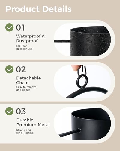 Bamworld Black Hanging Planters for Indoor Outdoor Plants Metal Hanging Pots for Plants 5.5 Inch Modern Hanging Basket Window Plant Hanger Ceiling Hanging Flower Pot with Chain for Wall Decor (Round) - size: Round - 5.5in