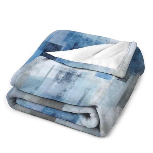 Fashion Gradient Blanket, Modern Art Abstract Blue Grey Check Painting Strokes Pattern Soft Warm Cozy Plush Flannel Covers for Livingroom Bedroom Couch Chair Camping Travel Home Decor Tapestry 30x40in - color: Abstract-11, size: 30W" x 40L"