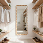 sawsile Large Full Length Mirror,18x48 inch Wood Asymmetrical Bathroom Modern Rectangle Wave Vanity Farmhouse Full Body Mirrors for Bedroom Living Room Entryway Hallway Fireplace - size: 48"L x 18"W