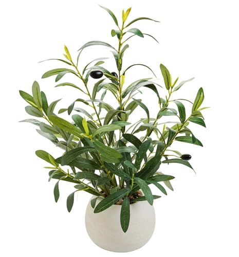 17" Artificial Olive Potted Plant with White Ceramic Planter Faux Olives Realistic Tabletop Indoor Plant for Home Office Kitchen Bathroom Decor - color: Olive