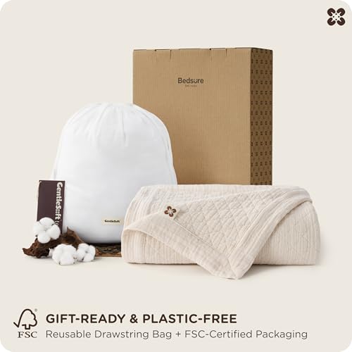 Bedsure 100% Cotton Muslin Blanket 8-Layer King, Breathable & Substantial Oeko TEX Gauze Bedding, PureWoven All-Season Moisture-Wicking Comfort, Softens After Wash, Linen Beige, 108"x90" - color: Linen Beige, size: King
