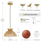 2 Pack Rattan Pendant Light, 11.8" Hand Woven Boho Pendant Light Fixture with Milk Glass Globe, Gold Kitchen Island light Fixtures Adjustable Chandelier for Dining Room Hallway Foyer Restaurant - color: Gold-2 Pack