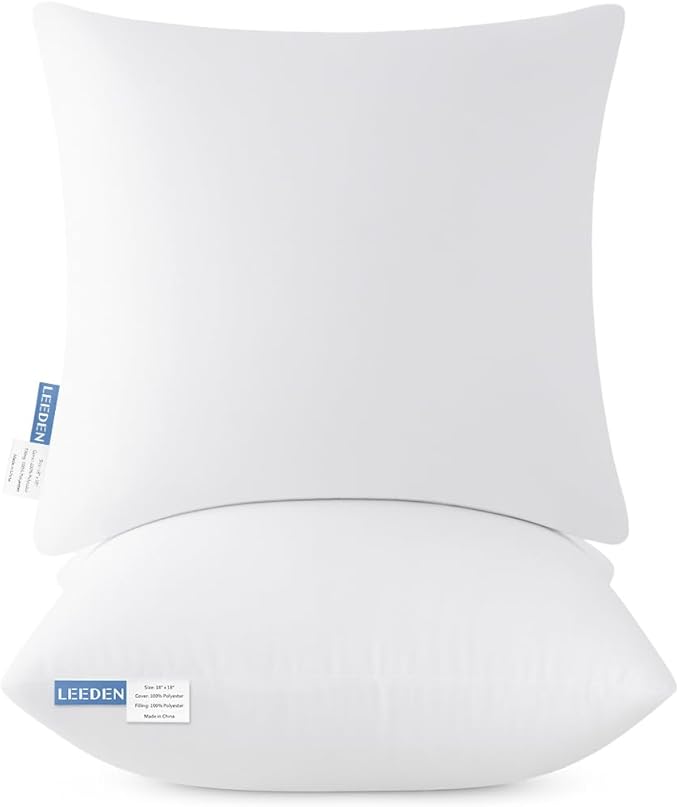 Leeden 26x26 Pillow Inserts, 26 Inch Decorative Throw Pillow Inserts, Soft Fluffy Square Throw Pillows for Couch, Sofa, Bed, and Home Decor White Pillows Pack of 2