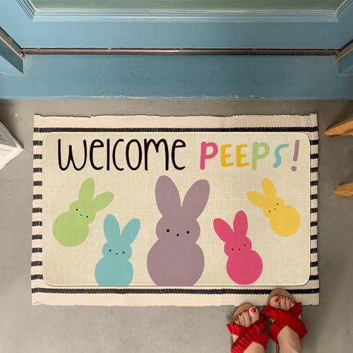 Easter Door Mat,Spring Bunny Indoor Outdoor Non-Slip Doormat,Entryway Front Porch Easter Rabbit Welcome Door Mat Colorful for Entrance Decor 30" x 17" (Welcome Peeps) - color: 2026 Easter 4